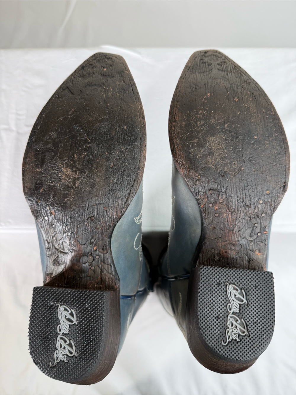 Dan Post Nora Blue Leaf Stitch Leather Western Cowboy Distressed Boots Size 8 - Picture 13 of 16